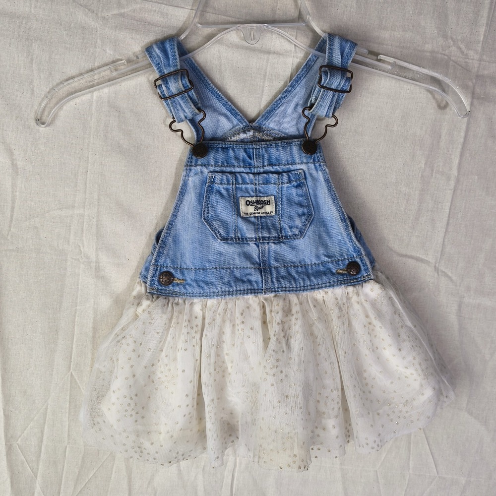 OshKosh Denim Overall Dress Tutu 12-18M Cottagecore Easter Farm Baby Boho